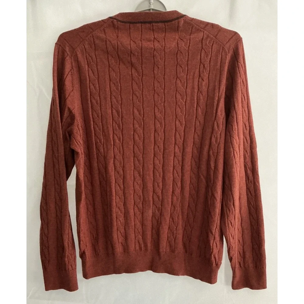 Jos A Bank Reserve Sweater Mens XL Cashmere Blend Crew Neck Pullover Cable Rust